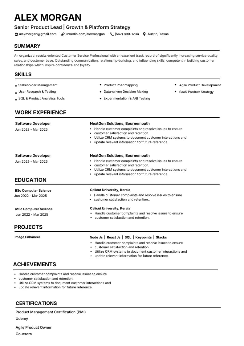 Graduate CV ATS CV example