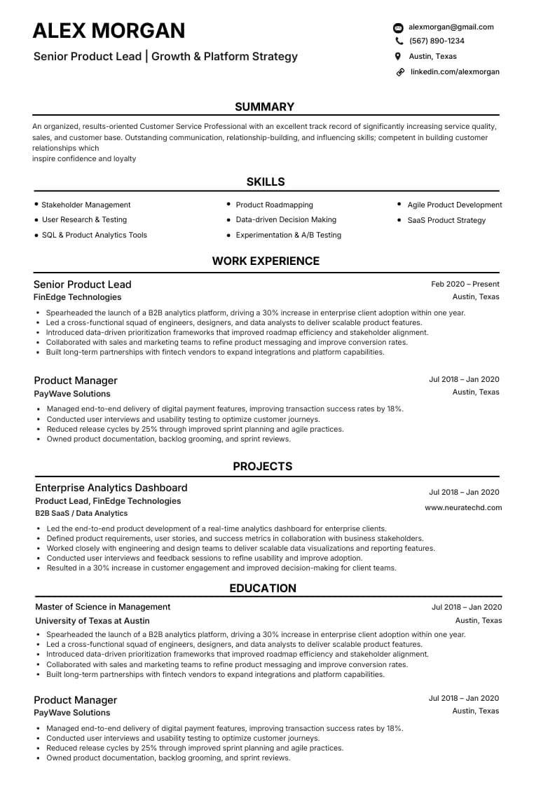 Mid-Level CV ATS CV example