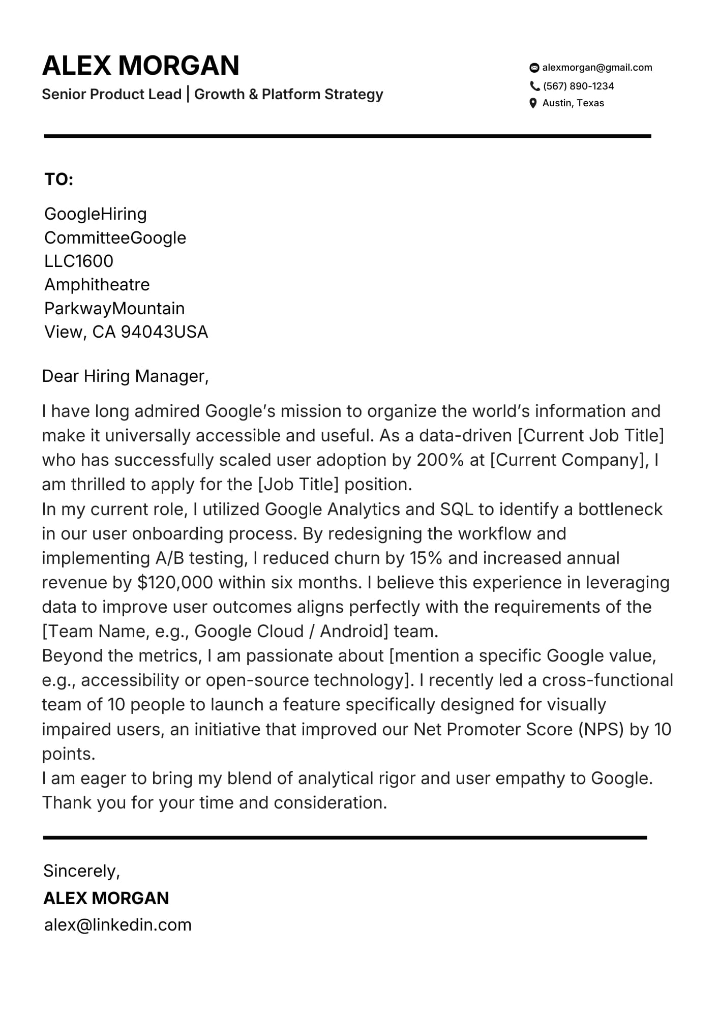 Senior CV ATS CV example